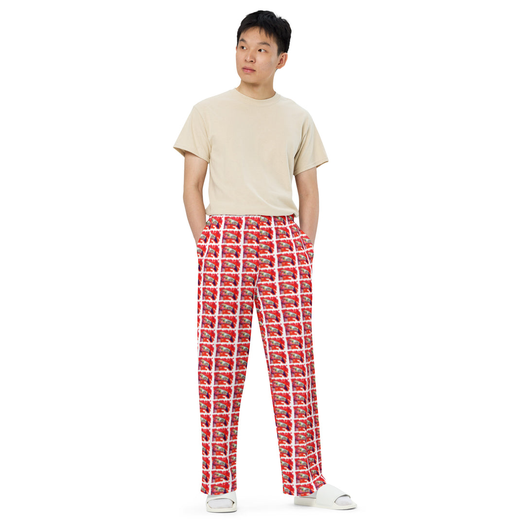 All-over print unisex wide-leg pants - Flamingo