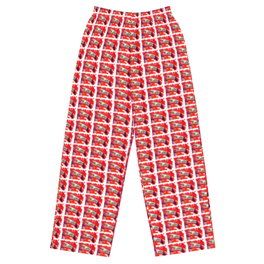 All-over print unisex wide-leg pants - Flamingo