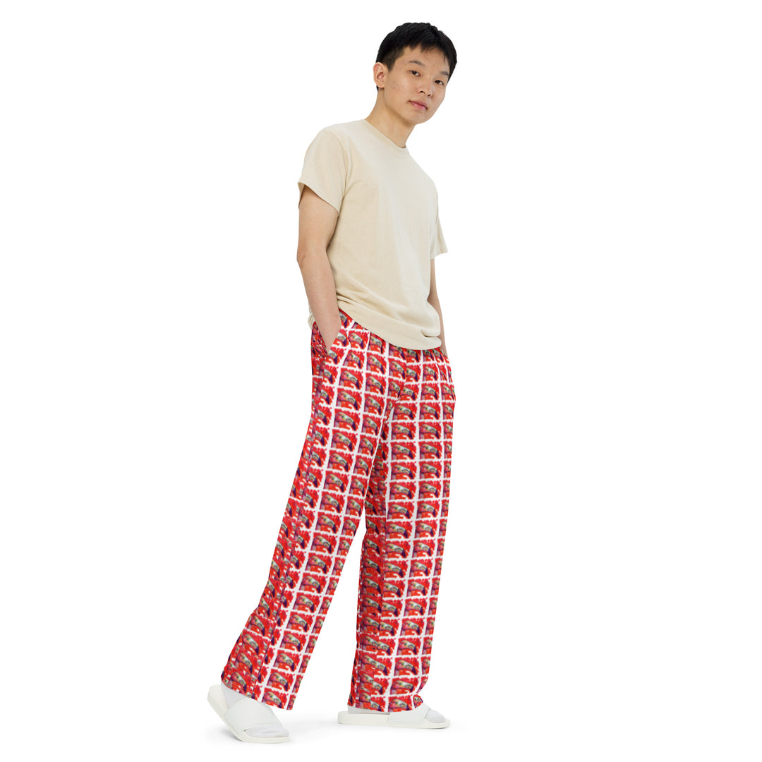 All-over print unisex wide-leg pants - Flamingo