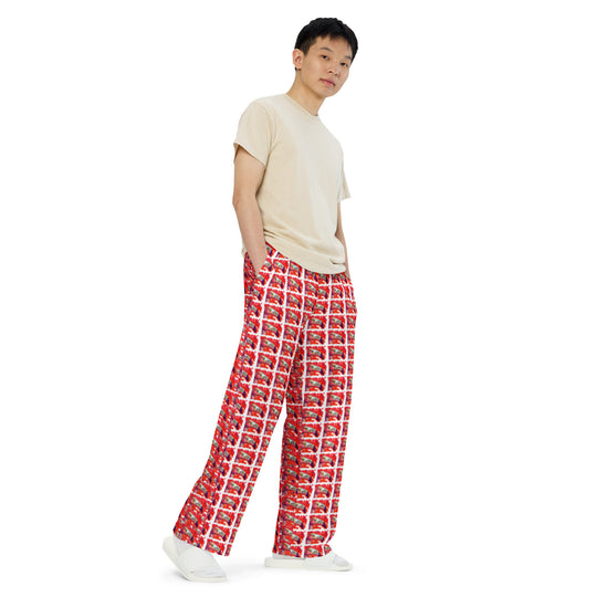 All-over print unisex wide-leg pants - Flamingo