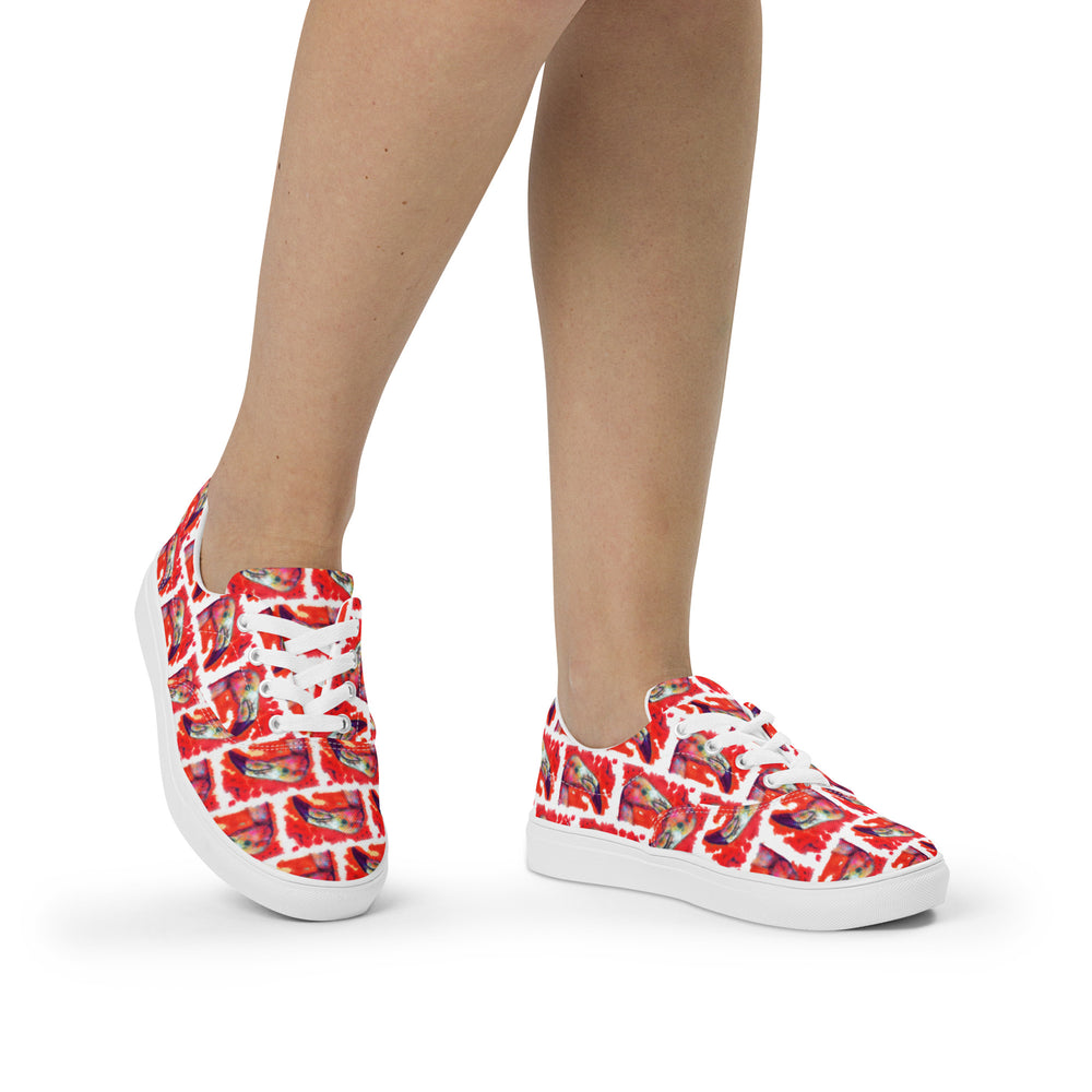 Women’s lace-up canvas shoes - Flamingo