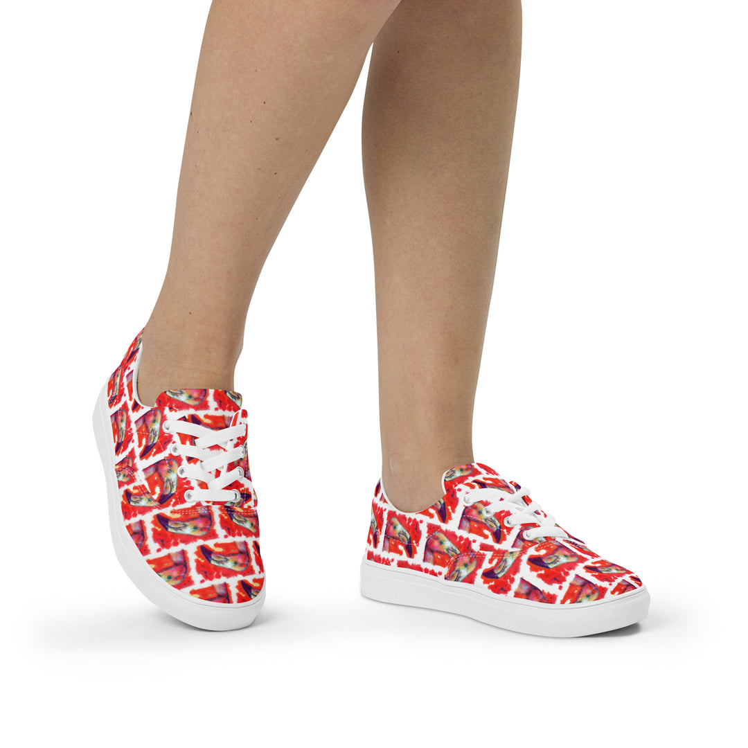 Women’s lace-up canvas shoes - Flamingo