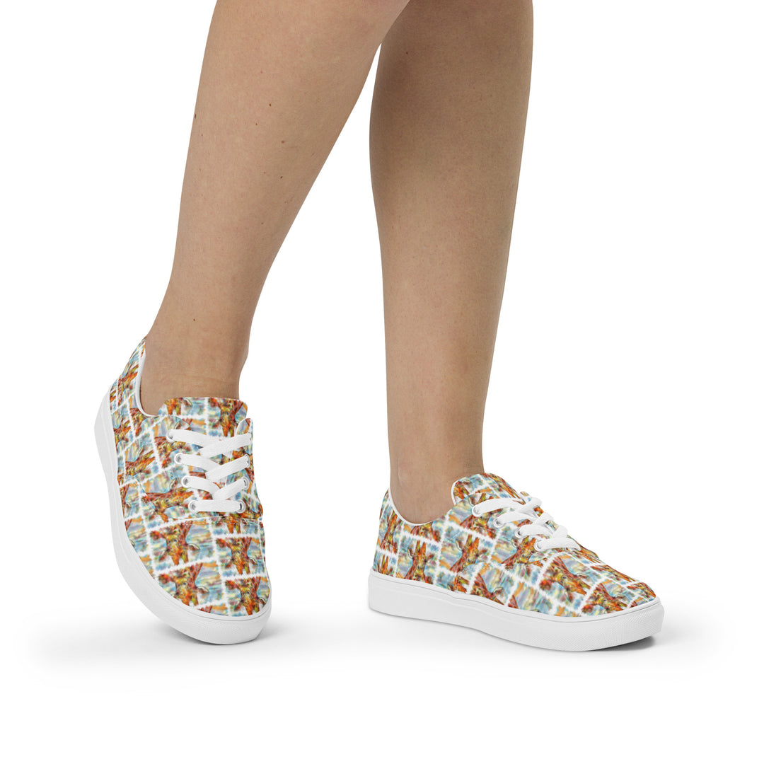 Women’s lace-up canvas shoes - Giraffe